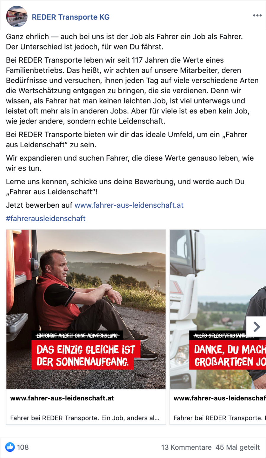 Social media campaign for Reder Transporte